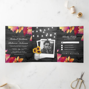 Grijze Herfst herfst vertrekt alles in één bruilof Drieluik Uitnodiging