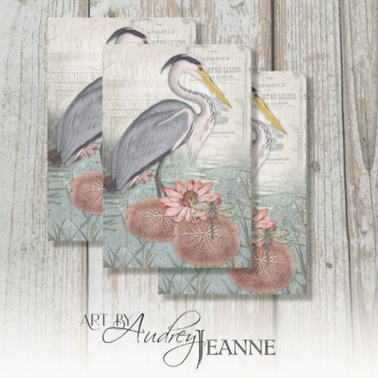 Grijze Heron Water Lily Pond  Decoupage Art Tissuepapier