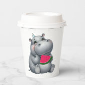 Grijze Hippo Watermeloen Verjaardag Papieren Bekers (Voorkant)
