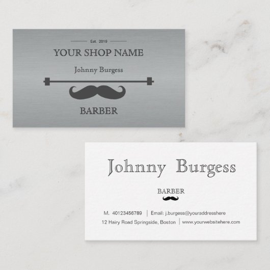 Grijze Hipster Professionele Barber staal Modern Visitekaartje (Voorkant / Achterkant)