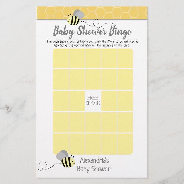 Grijze Hommels Babyshower Bingo Spel (Voorkant)
