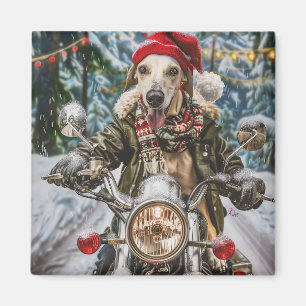 Grijze Hond Die op Motorfiets Rijdt Kerst Magneet