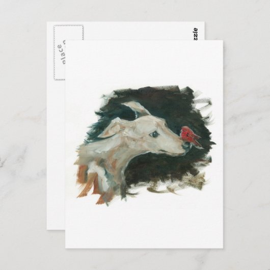 Grijze hond en vink schilderij! briefkaart (Voorkant / Achterkant)