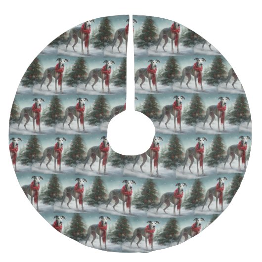 Grijze Hond in Sneeuw Kerst Kerstboom Rok (Voorkant)