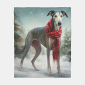 Grijze Hond in Sneeuw Kerstmis Fleece Deken (Voorkant)