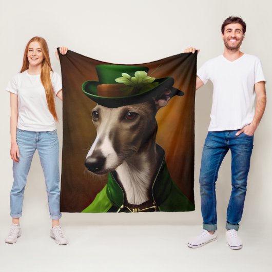 Grijze Hond in St. Patrick's Day jurk Fleece Deken (In situ)