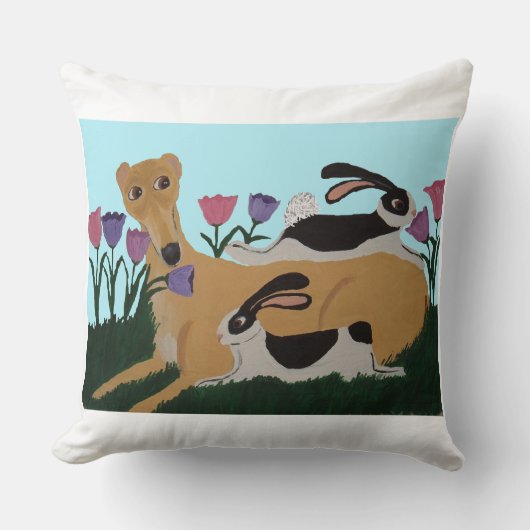 Grijze Hond & Konijn Vrienden Worp Kussen (Voorkant)