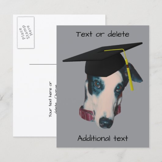 Grijze Hond Met Afstudeerhoed Grappige Hond Persoo Aankondigingskaart (Voorkant / Achterkant)