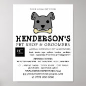 Grijze hond met bot, huisdierwinkel en brommers poster (Voorkant)