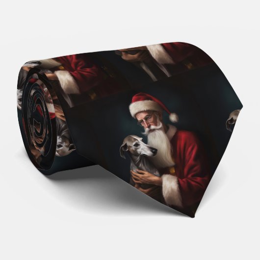 Grijze Hond Met Kerstman Festive Kerstmis Stropdas (Opgerold)