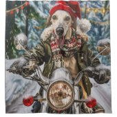 Grijze Hond op Motorfiets Kerst Douchegordijn (Voorkant)