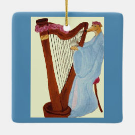 Grijze Hond Speelt op een Harp Keramisch Ornament