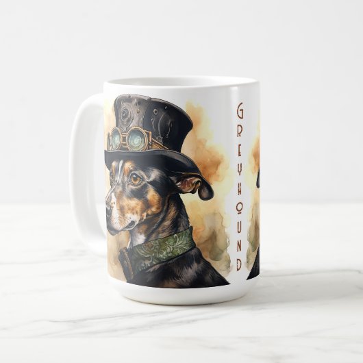 Grijze Hond StoomPunk Hond Koffiemok (Voorkant links)