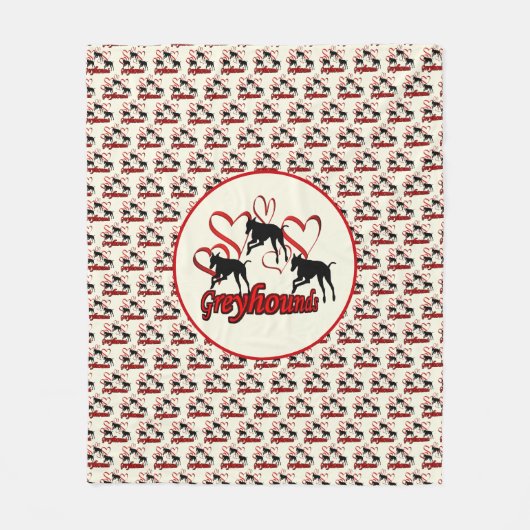Grijze honden en rode harten fleece deken (Voorkant)