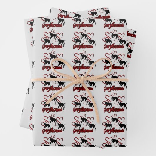 Grijze honden en rode harten   inpakpapier vel (In situ)