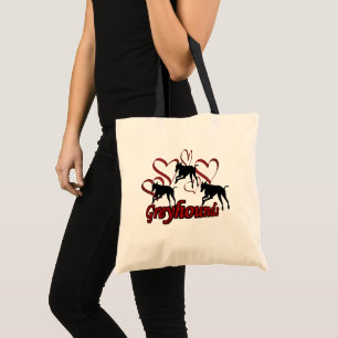 Grijze honden en rode harten tote bag