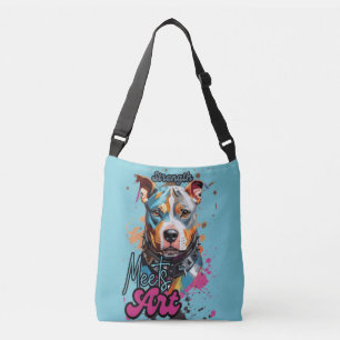 Grijze hondenkunst met heldere spetters crossbody tas