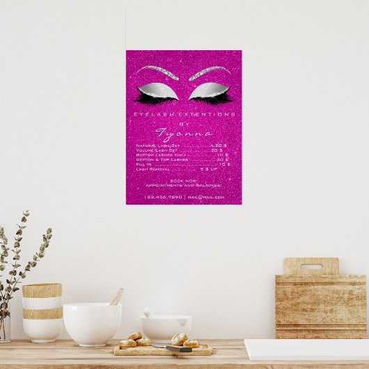 Grijze Hot Roze Gouden Make-up Artiest Wimpers Pri Poster (Keuken)