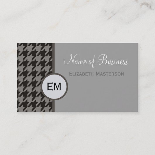 Grijze Houndstooth Monogram Visitekaartje (Voorkant)