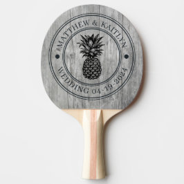 Grijze Houten Ananas Trouw Crest & Namen Tafeltennisbatje
