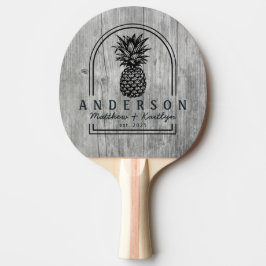 Grijze Houten Ananas Trouwboog & Naam Tafeltennisbatje