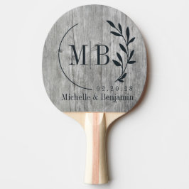 Grijze Houten Blad Trouw Monogram Tafeltennisbatje