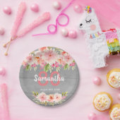 Grijze houten bloemen papieren bordje (Feest)