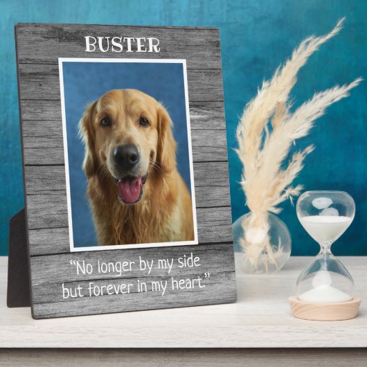 Grijze Houten Hond Dierbare Herinnering Foto Aande Fotoplaat (Zijkant)