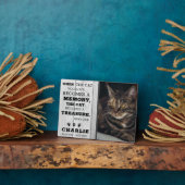 Grijze houten kat gedenkplaat met foto  fotoplaat (Zijkant)