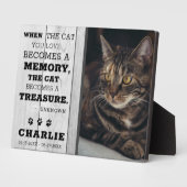Grijze houten kat gedenkplaat met foto  fotoplaat (Zijkant)