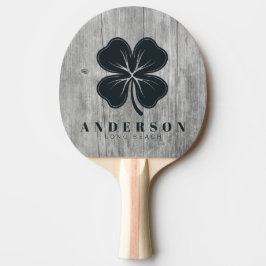 Grijze Houten Klavertje Vier met Naam Tafeltennisbatje