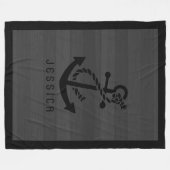 Grijze houten planken zwart nautisch anker fleece deken (Voorkant (Horizontaal))