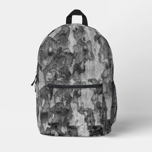 Grijze houten schors camo Zwart-wit Bedrukte Rugzak (Voorkant)