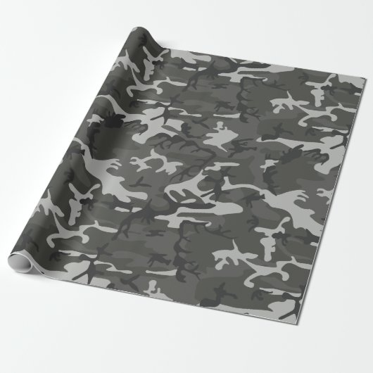 Grijze houtskool Camo Camouflage Cadeaupapier (Uitgerold)