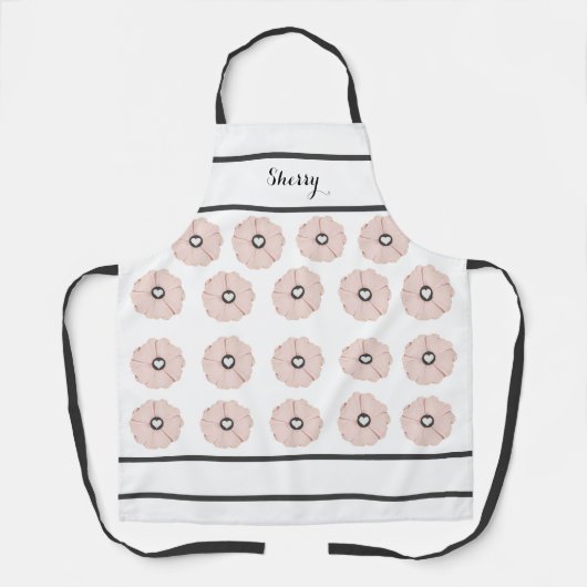 Grijze houtskool en roze Floral Apron Schort (Voorkant)