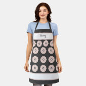 Grijze houtskool en roze Floral Apron Schort (Gedragen)