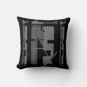Grijze houtskool op zwarte tribale kunst Abstract Kussen