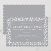 Grijze hulstblaadjesrand plat niet-foto feestdagenkaart (Voorkant / Achterkant)