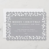 Grijze hulstblaadjesrand plat niet-foto feestdagenkaart (Voorkant)