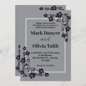Grijze huwelijksuitnodiging / eenvoudig & romantis kaart (Voorkant / Achterkant)