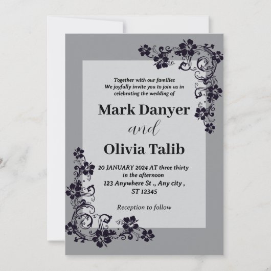 Grijze huwelijksuitnodiging / eenvoudig & romantis kaart (Voorkant)