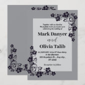 Grijze huwelijksuitnodiging / eenvoudig & romantis kaart (Voorkant / Achterkant)