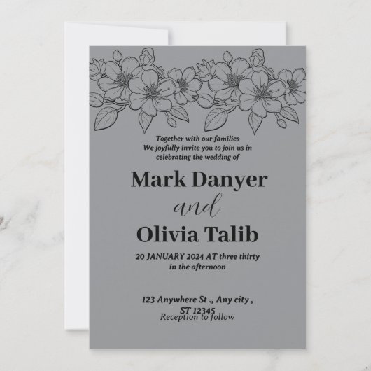 Grijze huwelijksuitnodiging / eenvoudig & romantis kaart (Voorkant)