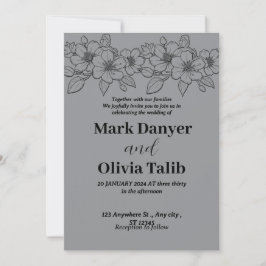 Grijze huwelijksuitnodiging / eenvoudig & romantis kaart