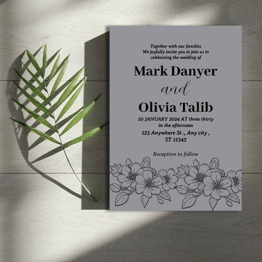 Grijze huwelijksuitnodiging / eenvoudig & romantis kaart