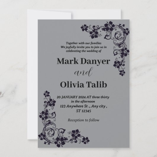 Grijze huwelijksuitnodiging / eenvoudig & romantis kaart (Voorkant)