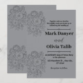 Grijze huwelijksuitnodiging / eenvoudig & romantis kaart (Voorkant / Achterkant)