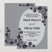 Grijze huwelijksuitnodiging / eenvoudig & romantis kaart (Voorkant / Achterkant)