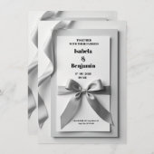 Grijze huwelijksuitnodiging met satijnen lint kaart (Voorkant / Achterkant)