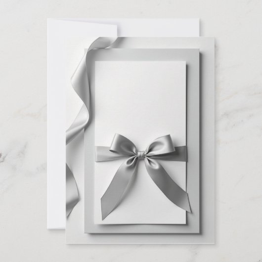 Grijze huwelijksuitnodiging met satijnen lint kaart (Achterkant)